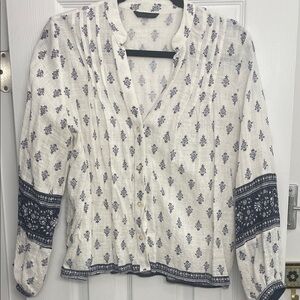 Zara Ivory and Navy Patterned Shirt